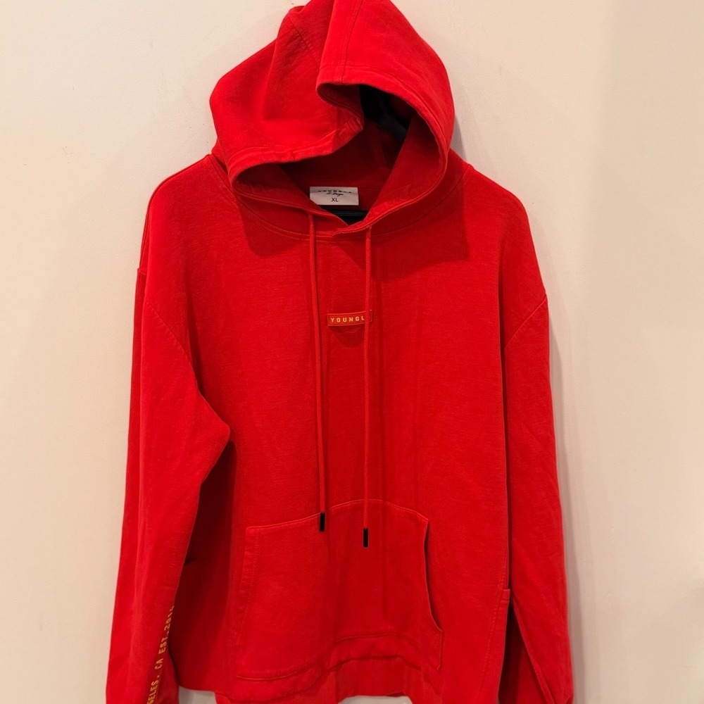 YoungLA Mens Red Oversized Gym Hoodie Model 542 YLA2602 XL Los Angeles CA